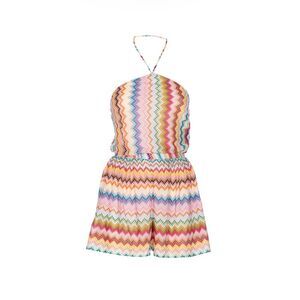 0 Women Short Jumpsuit With Sliding Neck With Gradient Striped Pattern